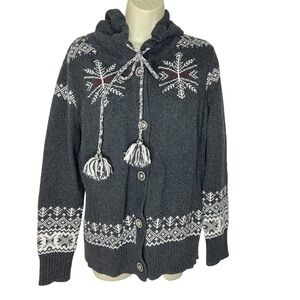 Eddie Bauer Nordic VTG Gray Snowflake Hooded Sweater Cardigan Jacket